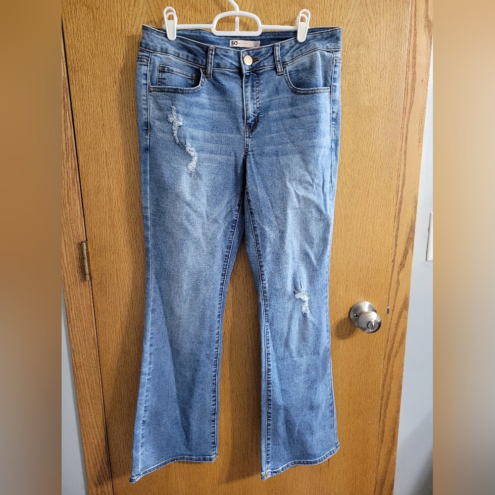 SO Light Blue Distressed Flare Jeans